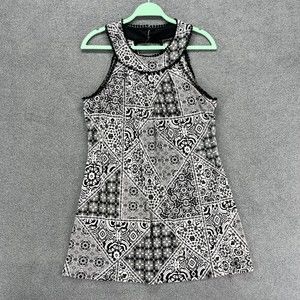 Trixxi Halter Dress Size M Black white Printed‎ Crochet Trim sleeveless